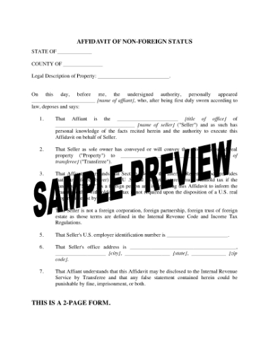 Picture of USA Affidavit of Non-Foreign Status