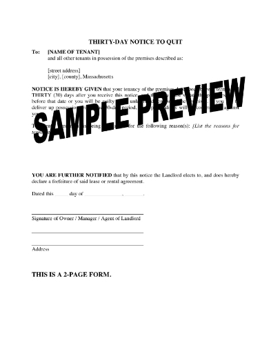 Massachusetts 30 Day Notice to Quit