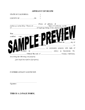Show details for California Affidavit of Death - Community Property Picture of California Affidavit of Death - Community Property