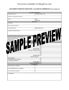Show details for California Security Deposit Statement Picture of California Security Deposit Statement
