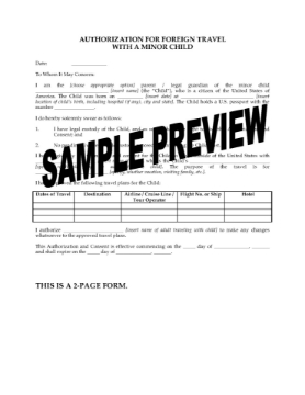 USA Parental Consent for Foreign Travel with Minor Child USA Parental Consent for Foreign Travel with Minor Child