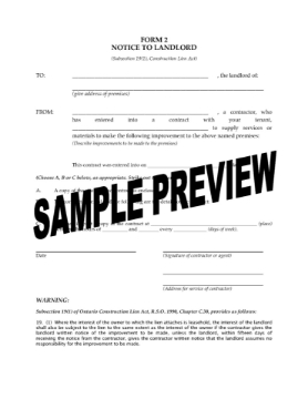 Ontario Form 2 Notice to Landlord Ontario Form 2 Notice to Landlord
