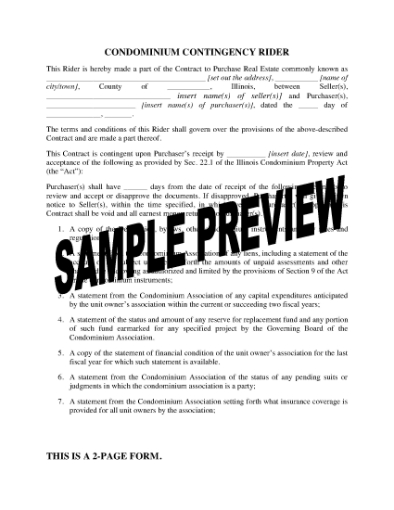 Picture of Illinois Condominium Rider to Real Estate Contract