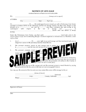 Show details for California Notice of Lien Sale Forms Picture of California Notice of Lien Sale Forms