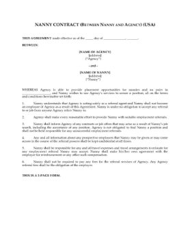 USA Nanny Referral Contract Form USA Referral Contract for Nanny or Au Pair