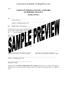 Show details for Alberta Landlord's Notice of Termination (Mobile Home) Picture of Alberta Landlord's Notice of Termination (Mobile Home)