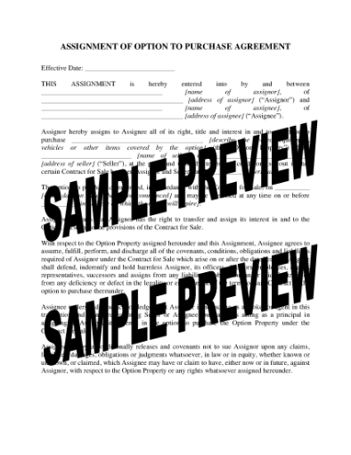 Picture of Assignment of Option to Purchase Personal Property | USA