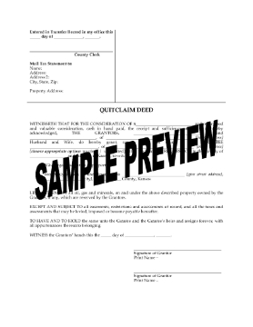 Show details for Kansas Quitclaim Deed from Husband and Wife to Individual Picture of Kansas Quitclaim Deed from Husband and Wife to Individual