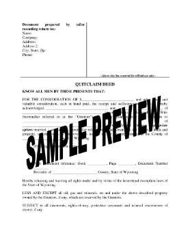 Show details for Wyoming Quitclaim Deed from Husband and Wife to Individual Picture of Wyoming Quitclaim Deed from Husband and Wife to Individual