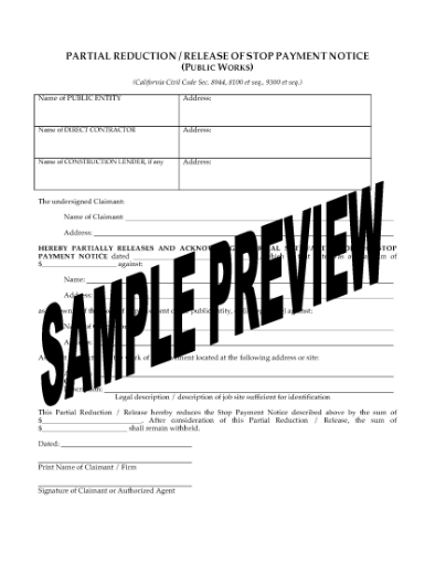 Picture of California Release of Stop Payment Notice Forms (Public Works)