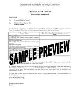 Notice of grant of stock options Notice to employees that they have been granted stock options