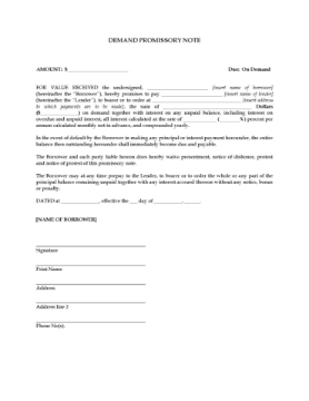 Demand Promissory Note form Template form to prepare a demand promissory note for loan repayment