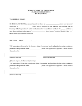 Canada Directors Resolution Approving Share Transfer Directors resolution to approve a transfer of shares in a Canadian corporation