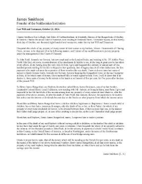 Show details for James Smithson Last Will and Testament Picture of James Smithson Last Will and Testament