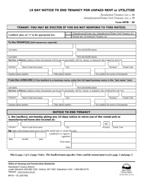 BC 10-day Notice to End Tenancy for unpaid rent or utilities British Columbia 10 day Notice to End Tenancy for unpaid rent or utilities