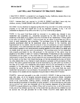 Show details for Walt Disney Last Will and Testament Picture of Walt Disney Last Will and Testament