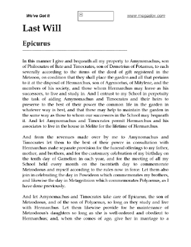 Show details for Epicurus Last Will and Testament Picture of Epicurus Last Will and Testament