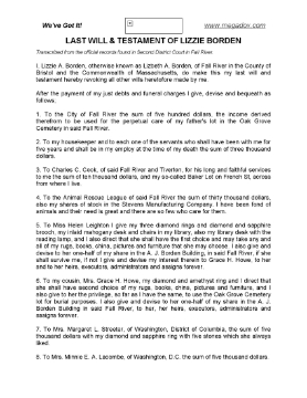 Show details for Lizzie Borden Last Will and Testament Picture of Lizzie Borden Last Will and Testament