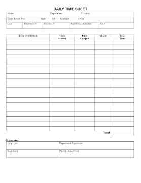 Show details for Daily Time Sheet Picture of Daily Time Sheet