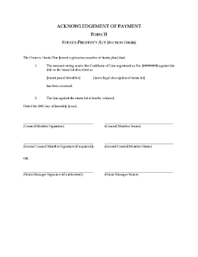 Show details for BC Strata Property Act Form H Acknowledgement of Payment Picture of BC Strata Property Act Form H Acknowledgement of Payment