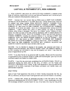 Show details for L. Ron Hubbard Last Will and Testament Picture of L. Ron Hubbard Last Will and Testament