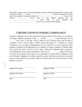 Illinois Zoning Compliance Rider Illinois Certificate of Zoning Compliance Rider to the Sales Contract