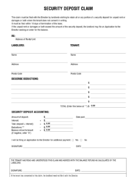 Nova Scotia Security Deposit Claim Nova Scotia Security Deposit Claim