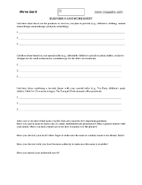 Show details for Business Name Worksheet Picture of Business Name Worksheet