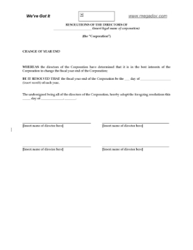 USA Directors Resolution to Change Fiscal Year End Resolutions of the directors of a U.S. corporation to change its fiscal year end