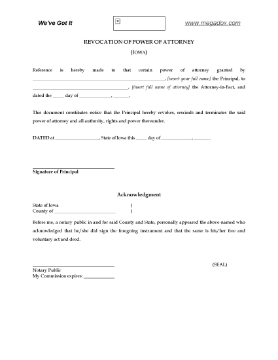 Show details for Iowa Revocation of Power of Attorney Picture of Iowa Revocation of Power of Attorney