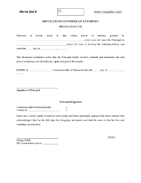 Show details for Massachusetts Revocation of Power of Attorney Picture of Massachusetts Revocation of Power of Attorney