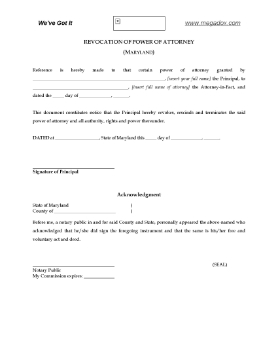 Show details for Maryland Revocation of Power of Attorney Picture of Maryland Revocation of Power of Attorney