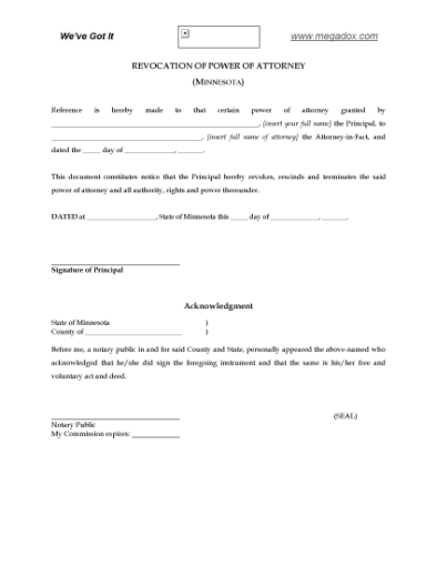 Picture of Minnesota Revocation of Power of Attorney