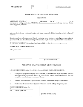 Show details for Nunavut Revocation of Power of Attorney Picture of Nunavut Revocation of Power of Attorney