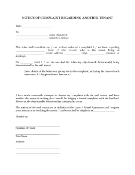 Canada Complaint to Landlord about another tenant Canada Complaint to Landlord about another tenant
