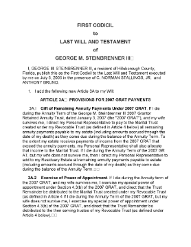 Show details for George Steinbrenner Codicil to Last Will Picture of George Steinbrenner Codicil to Last Will