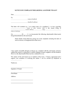 Australia Complaint to Landlord about other tenant Australia Complaint to Landlord about other tenant