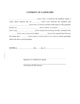 Consent of Commercial Landlord to Tenant Contract Consent of a landlord under a commercial lease to a tenant contract that affects the leased premises