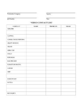 Show details for Crew Contact List for Video Shoot Picture of Crew Contact List for Video Shoot
