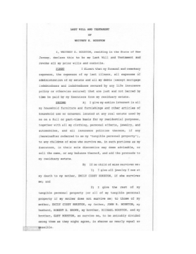Last Will and Testament of Whitney Houston Last Will and Testament of Whitney Houston