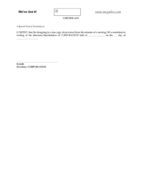 canada secretarial certificate form Certificate of corporate secretary for Canadian companies