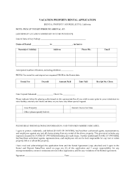 Show details for California Vacation Property Rental Application Form Picture of California Vacation Property Rental Application Form