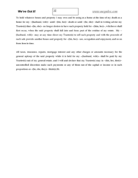 Will clause granting life estate to spouse Will clause granting life estate in residence to spouse