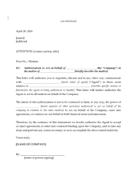 Letter Authorizing Agent to Negotiate Contracts Letter Authorizing Agent to Negotiate Contracts