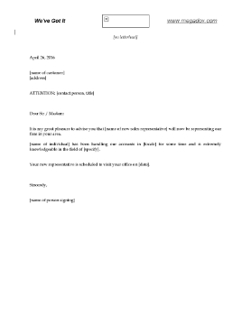 Show details for Notice to Customer of New Sales Account Representative Picture of Notice to Customer of New Sales Account Representative
