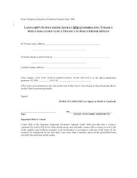 Show details for Northern Ireland Landlord's Notice to Terminate Business Tenancy Picture of Northern Ireland Landlord's Notice to Terminate Business Tenancy
