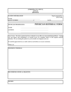 Referral Form from Chiropractor to Physician Referral Form from Chiropractor to Physician