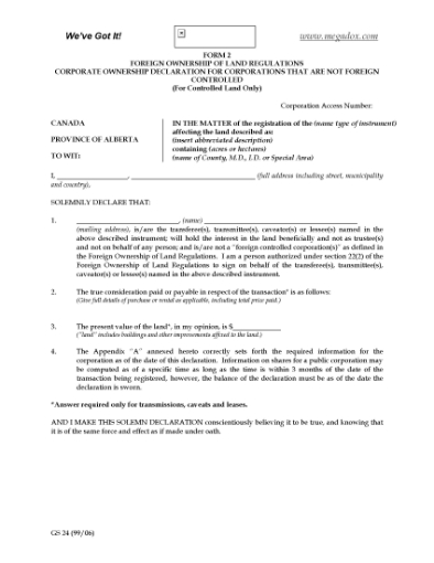 Picture of Alberta Foreign Ownership Declaration Form 2