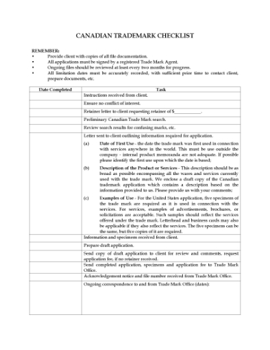Picture of Checklist for Trade Mark Application | Canada