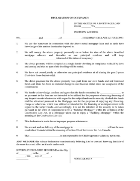 Canada declaration of occupancy form Canada declaration of occupancy form for mortgage loans